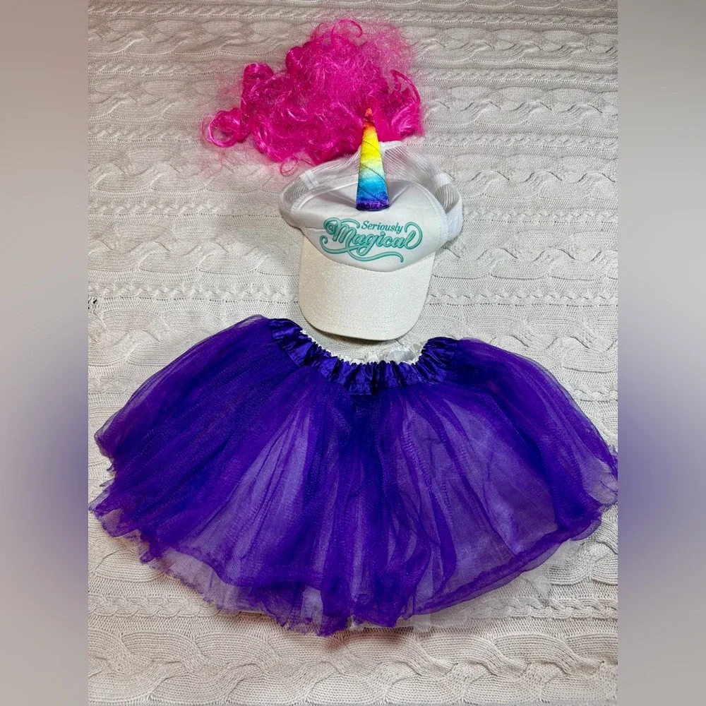 Purple & White Reversible Tutu and Unicorn Hat Set #1608